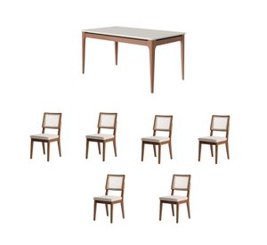 Comedor Addar 6 sillas Saga ratan blanco/beige