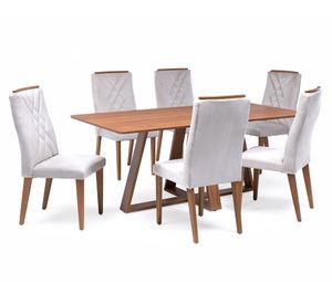 Comedor 6 personas rectangular Megan avena 184x90x74.7 cm
