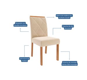 Comedor Ágata 1.3 + 4 sillas Fernanda nude