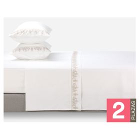 Juego sábanas 2 plazas Floral blanco Rosen