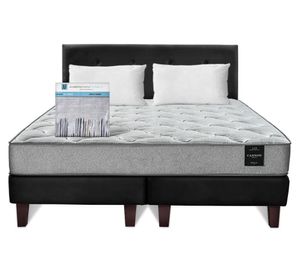 Cama europea Still 2 plazas base dividida + almohadas + sábanas + respaldo negro