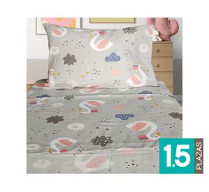 Juego de sábanas 1.5 plazas 144 hilos Swan gris