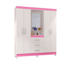 Clóset 4 puertas 3 cajones Catania blanco/rosado Home Mobili