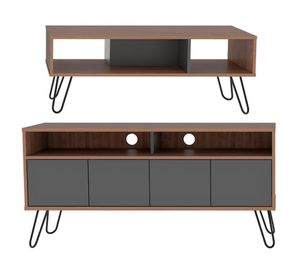 Rack TV 55'' + mesa de centro Vassel miel/plomo TuHome