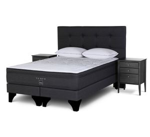 Cama europea king Tempo base dividida patas + set Issey grafito + almohadas Rosen