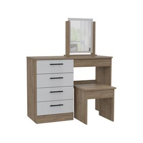 Mueble tocador + banca Kaia miel/blanco TuHome