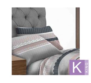 Juego sábanas king Geo rosado/gris Illusions