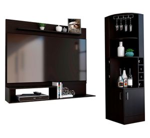 Bar esquinero Syrah + panel TV 55'' Beijing wengue TuHome