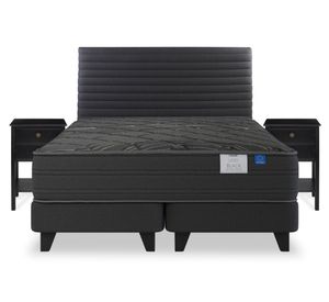 Cama europea Black 2 plazas base dividida + respaldo Modern grafito + velador Rover