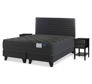 Cama europea Black 2 plazas base dividida + respaldo Modern grafito + velador Rover