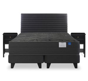 Cama europea King Black + Respaldo Modern + Velador Rover Flex