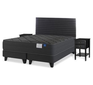Cama europea King Black + Respaldo Modern + Velador Rover Flex