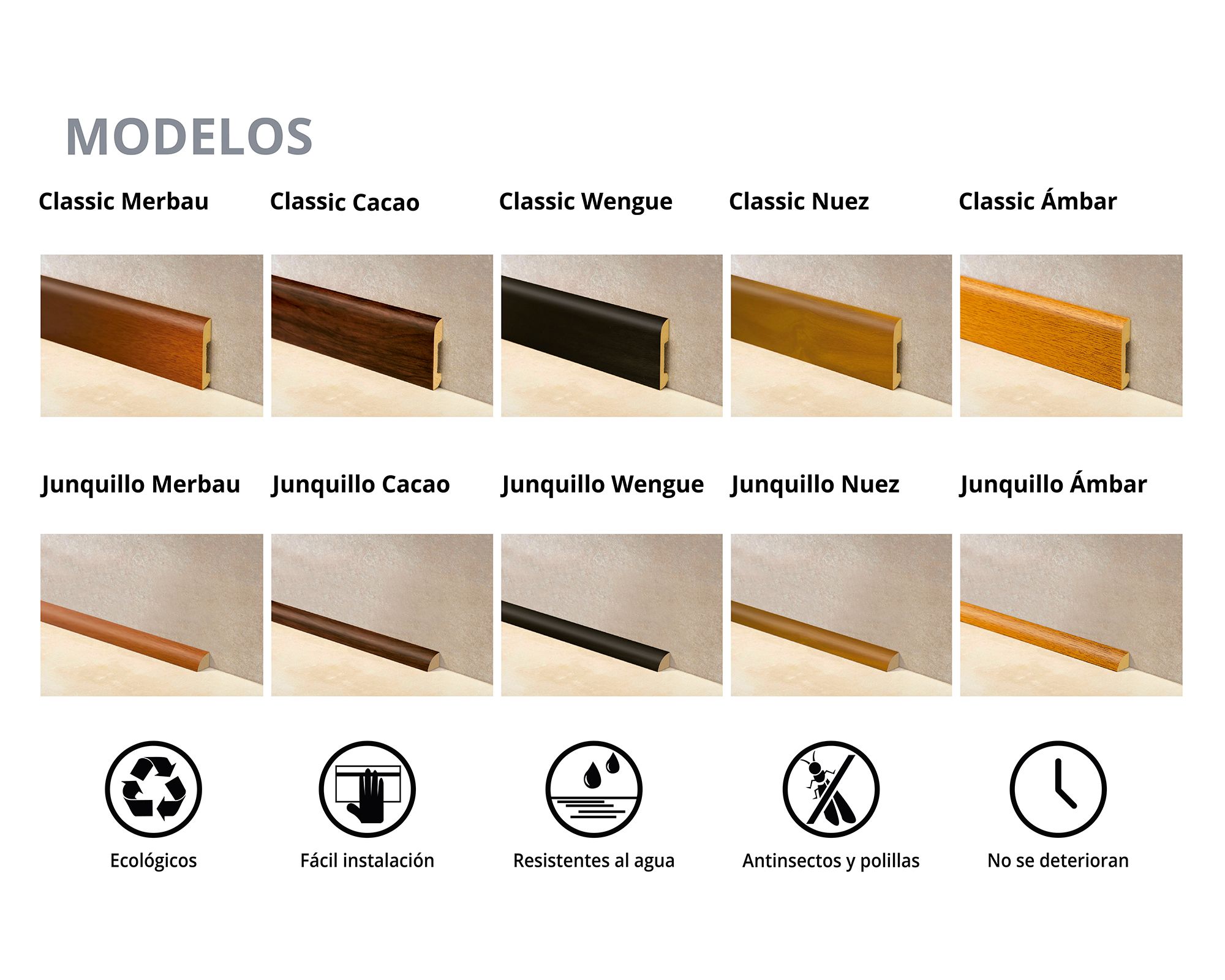 Junquillo EPS 15x15mm x2.4 m Classic gris ártico