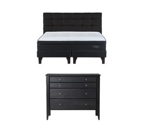 Cama europea King Tempo + base dividida + respaldo Issey + cómoda Baker