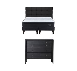 Cama europea 2 plazas Tempo + base dividida + respaldo Issey + cómoda Baker