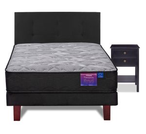 Cama europea 1.5 plazas Therapedic Plus + respaldo Royal negro + velador Rover