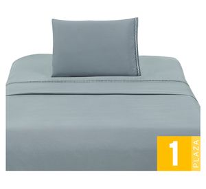 Juego de sábanas 1 plaza microfibra Bordada gris