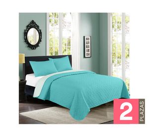 Quilt 2 plazas bicolor turquesa