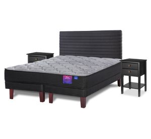 Cama europea king Therapedic Plus base dividida + respaldo Modern grafito + veladores Rover