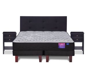 Cama europea 2 plazas Therapedic Plus base dividida + respaldo Royal negro + veladores Rover