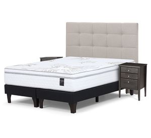 Cama europea 2 plazas base dividida Art 4 + Set Issey Niebla