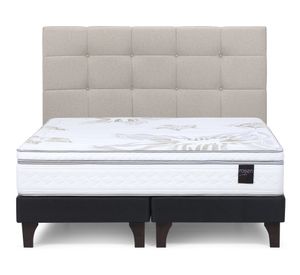 Cama europea 2 plazas base dividida Art 4 + Respaldo Issey Niebla