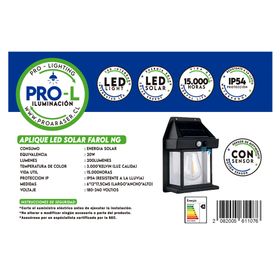 Aplique LED solar 1L Farol negro