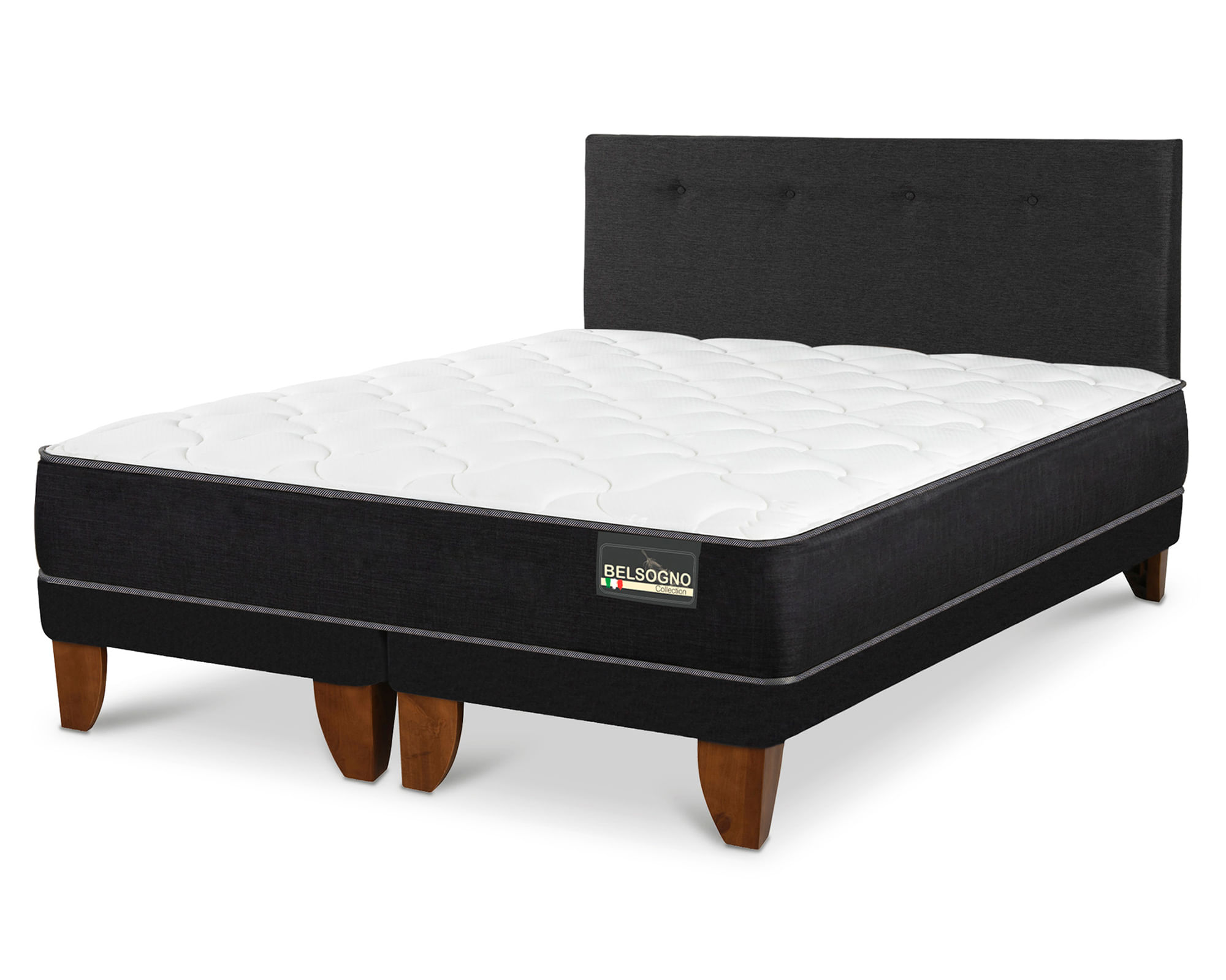 Cama europea Belsogno Plus 2 plazas con respaldo Black