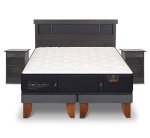 Cama europea 2 plazas Base Dividida Premium + Set Dublin azul/gris