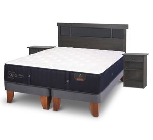 Cama europea 2 plazas Base Dividida Premium + Set Dublin azul/gris