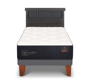 Cama europea 1.5 plazas Premium +  Respaldo Dublin azul/gris