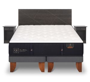 Cama europea 2 plazas Base Dividida Premium + Set Villarrica azul/gris