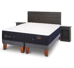 Cama europea 2 plazas Base Dividida Premium + Set Villarrica azul/gris