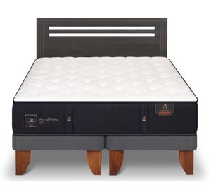 Cama europea 2 plazas Premium base dividida patas + respaldo Múnich gris