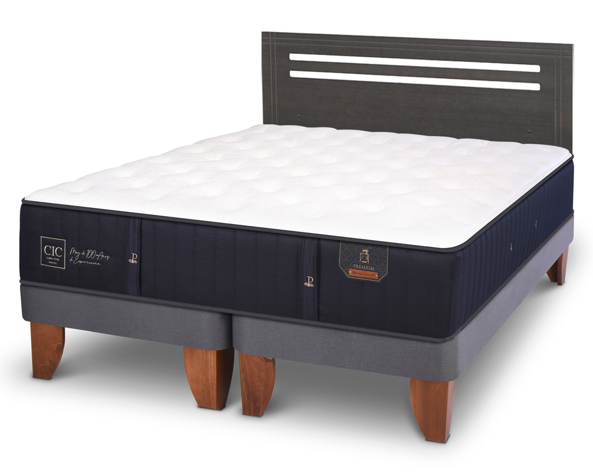 Cama europea 2 plazas Premium base dividida patas + respaldo