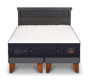 Cama europea 2 plazas Base Dividida Súper Premium + Respaldo Dublin azul/gris