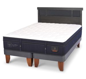 Cama europea 2 plazas Base Dividida Súper Premium + Respaldo Dublin azul/gris