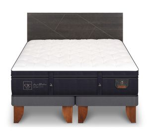 Cama europea King Súper Premium + Respaldo Villa azul/gris