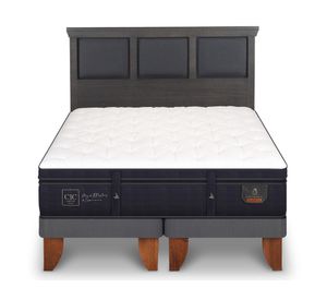 Cama europea King Súper Premium + Respaldo Torino azul/gris