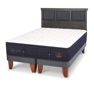 Cama europea King Súper Premium + Respaldo Torino azul/gris
