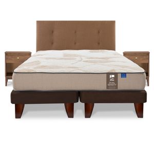 Cama europea 2 plazas Dual Sensity + respaldo Royal + velador Atenas