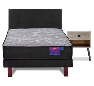 Cama europea 1.5 plazas Therapedic Plus + respaldo Royal negro + velador Rock