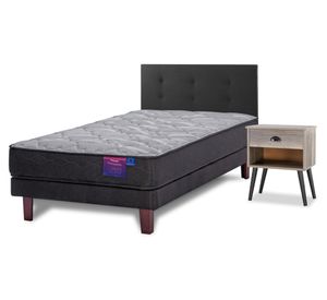 Cama europea 1.5 plazas Therapedic Plus + respaldo Royal negro + velador Rock