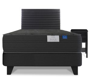 Cama europea Black 1.5 plazas + respaldo Modern + velador Rover