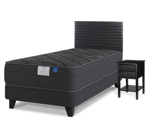 Cama europea Black 1.5 plazas + respaldo Modern + velador Rover