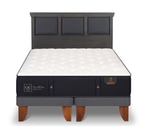 Cama europea 2 plazas Base Dividida Premium + Respaldo Torino azul/gris