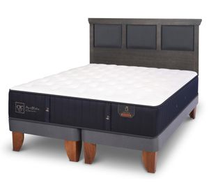 Cama europea 2 plazas Base Dividida Premium + Respaldo Torino azul/gris
