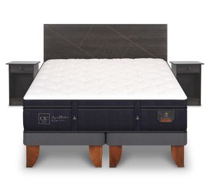 Cama europea 2 plazas Base Dividida Súper Premium + Set Villa azul/gris