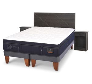 Cama europea 2 plazas Base Dividida Súper Premium + Set Villa azul/gris