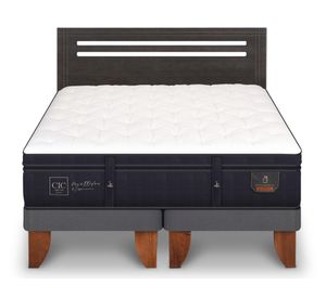 Cama europea 2 plazas Base Dividida Súper Premium + Respaldo Munich azul/gris